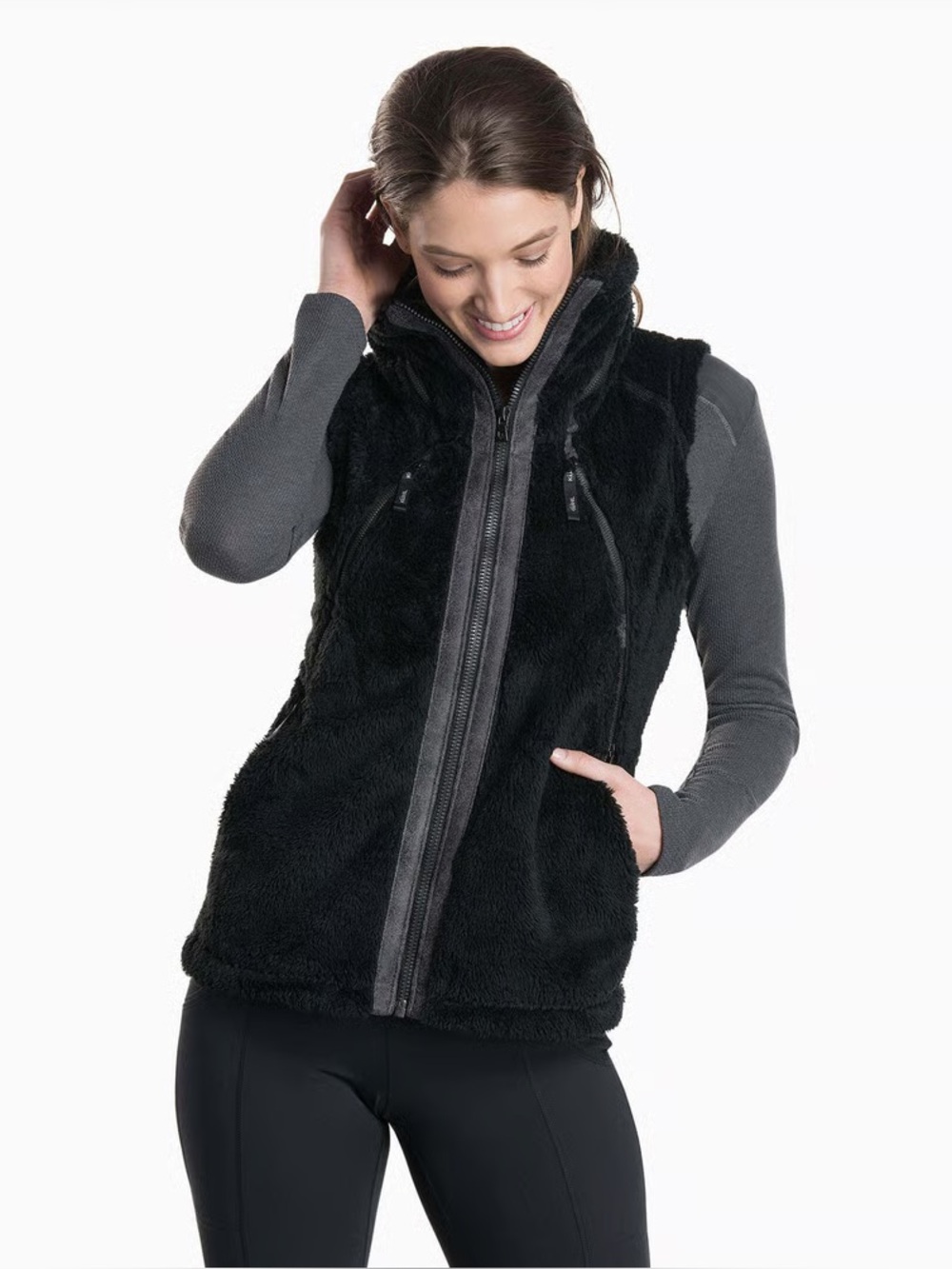 Kuhl Black Hooded Sherpa Fleece Flight Vest